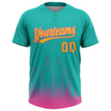 Custom Aqua Yellow-Pink San Diego City Edition Gradient Two-Button Unisex Softball Jersey