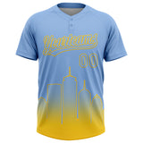 Custom Light Blue Yellow Boston City Edition Gradient Two-Button Unisex Softball Jersey