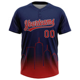 Custom Navy Red-Gray Boston City Edition Gradient Two-Button Unisex Softball Jersey