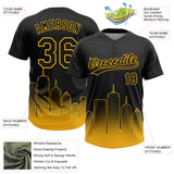 Custom Black Gold Boston City Edition Gradient Two-Button Unisex Softball Jersey