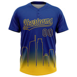 Custom Royal Yellow Los Angeles City Edition Gradient Two-Button Unisex Softball Jersey