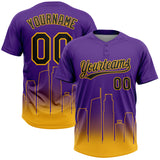 Custom Purple Black-Gold Los Angeles City Edition Gradient Two-Button Unisex Softball Jersey