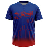 Custom Royal Red Chicago City Edition Gradient Two-Button Unisex Softball Jersey