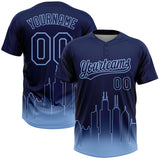 Custom Navy Light Blue Chicago City Edition Gradient Two-Button Unisex Softball Jersey