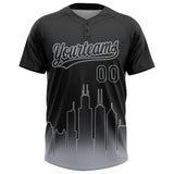 Custom Black Gray Chicago City Edition Gradient Two-Button Unisex Softball Jersey