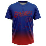 Custom Royal Red Atlanta City Edition Gradient Two-Button Unisex Softball Jersey