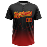 Custom Black Red-Gold Atlanta City Edition Gradient Two-Button Unisex Softball Jersey