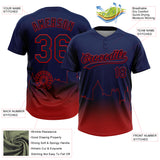 Custom Navy Red Atlanta City Edition Gradient Two-Button Unisex Softball Jersey