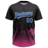 Custom Black Sky Blue-Pink Miami City Edition Gradient Two-Button Unisex Softball Jersey