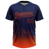 Custom Navy Orange Denver City Edition Gradient Two-Button Unisex Softball Jersey
