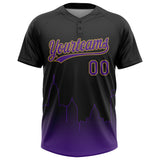 Custom Black Purple-Old Gold Baltimore City Edition Gradient Two-Button Unisex Softball Jersey