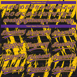 Custom Black Purple-Yellow Splatter Torn Sharp Brush Stroke Two-Button Unisex Softball Jersey