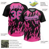 Custom Black Pink-Light Blue Splatter Torn Sharp Brush Stroke Two-Button Unisex Softball Jersey