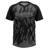 Custom Black Steel Gray-Gray Splatter Torn Sharp Brush Stroke Two-Button Unisex Softball Jersey