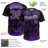 Custom Black Purple-White Splatter Torn Sharp Brush Stroke Two-Button Unisex Softball Jersey