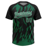 Custom Black Kelly Green-White Splatter Torn Sharp Brush Stroke Two-Button Unisex Softball Jersey