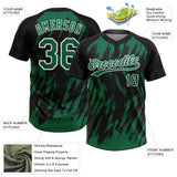 Custom Black Kelly Green-White Splatter Torn Sharp Brush Stroke Two-Button Unisex Softball Jersey