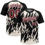 Custom Black Crimson-Cream Splatter Torn Sharp Brush Stroke Two-Button Unisex Softball Jersey