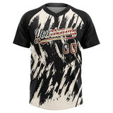Custom Black Vintage USA Flag-Cream Splatter Torn Sharp Brush Stroke Two-Button Unisex Softball Jersey