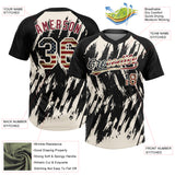 Custom Black Vintage USA Flag-Cream Splatter Torn Sharp Brush Stroke Two-Button Unisex Softball Jersey