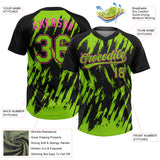 Custom Black Neon Green-Pink Splatter Torn Sharp Brush Stroke Two-Button Unisex Softball Jersey