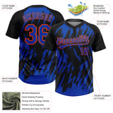Custom Black Thunder Blue-Orange Splatter Torn Sharp Brush Stroke Two-Button Unisex Softball Jersey