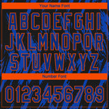 Custom Black Thunder Blue-Orange Splatter Torn Sharp Brush Stroke Two-Button Unisex Softball Jersey