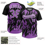 Custom Black Medium Purple-White Splatter Torn Sharp Brush Stroke Two-Button Unisex Softball Jersey