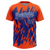 Custom Orange Royal-White Splatter Torn Sharp Brush Stroke Two-Button Unisex Softball Jersey