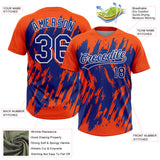 Custom Orange Royal-White Splatter Torn Sharp Brush Stroke Two-Button Unisex Softball Jersey
