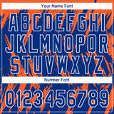Custom Orange Royal-White Splatter Torn Sharp Brush Stroke Two-Button Unisex Softball Jersey