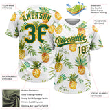 Custom White Kelly Green-Gold Hawaii Fruit Pineapples Two-Button Unisex Softball Jersey
