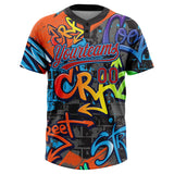 Custom Graffiti Pattern Red Sky Blue-Navy Vibrant Multi-Color Street Style Two-Button Unisex Softball Jersey