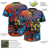Custom Graffiti Pattern Red Sky Blue-Navy Vibrant Multi-Color Street Style Two-Button Unisex Softball Jersey