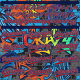 Custom Graffiti Pattern Red Sky Blue-Navy Vibrant Multi-Color Street Style Two-Button Unisex Softball Jersey