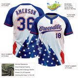 Custom White Royal-Red American Flag Two-Button Unisex Softball Jersey