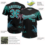 Custom Black Teal-White Hawaii Palm Trees Two-Button Unisex Softball Jersey