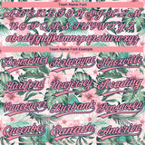 Custom White Medium Pink-Navy Hawaii Palm Leaves And Flowers Two-Button Unisex Softball Jersey