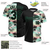 Custom Black Kelly Green Tropical Palm Leaves Two-Button Unisex Softball Jersey