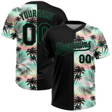Custom Black Kelly Green Tropical Palm Leaves Two-Button Unisex Softball Jersey