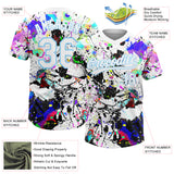 Custom Graffiti Pattern White-Light Blue Splash Two-Button Unisex Softball Jersey
