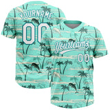 Custom Teal White Hawaii Palm Trees And Dolphin Two-Button Unisex Softball Jersey