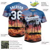 Custom Light Blue White Hawaii Palm Trees Two-Button Unisex Softball Jersey
