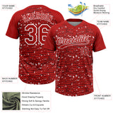 Custom Red-White Raglan Sleeves Distressed Fragment Brush Stroke Two-Button Unisex Softball Jersey