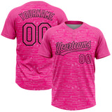 Custom Pink-Black Raglan Sleeves Distressed Fragment Brush Stroke Two-Button Unisex Softball Jersey