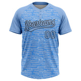 Custom Light Blue-Black Raglan Sleeves Distressed Fragment Brush Stroke Two-Button Unisex Softball Jersey