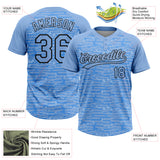 Custom Light Blue-Black Raglan Sleeves Distressed Fragment Brush Stroke Two-Button Unisex Softball Jersey