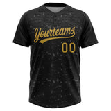 Custom Black-Old Gold Raglan Sleeves Distressed Fragment Brush Stroke Two-Button Unisex Softball Jersey