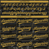 Custom Black-Old Gold Raglan Sleeves Distressed Fragment Brush Stroke Two-Button Unisex Softball Jersey