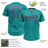 Custom Teal Black-Pink Raglan Sleeves Distressed Fragment Brush Stroke Two-Button Unisex Softball Jersey
